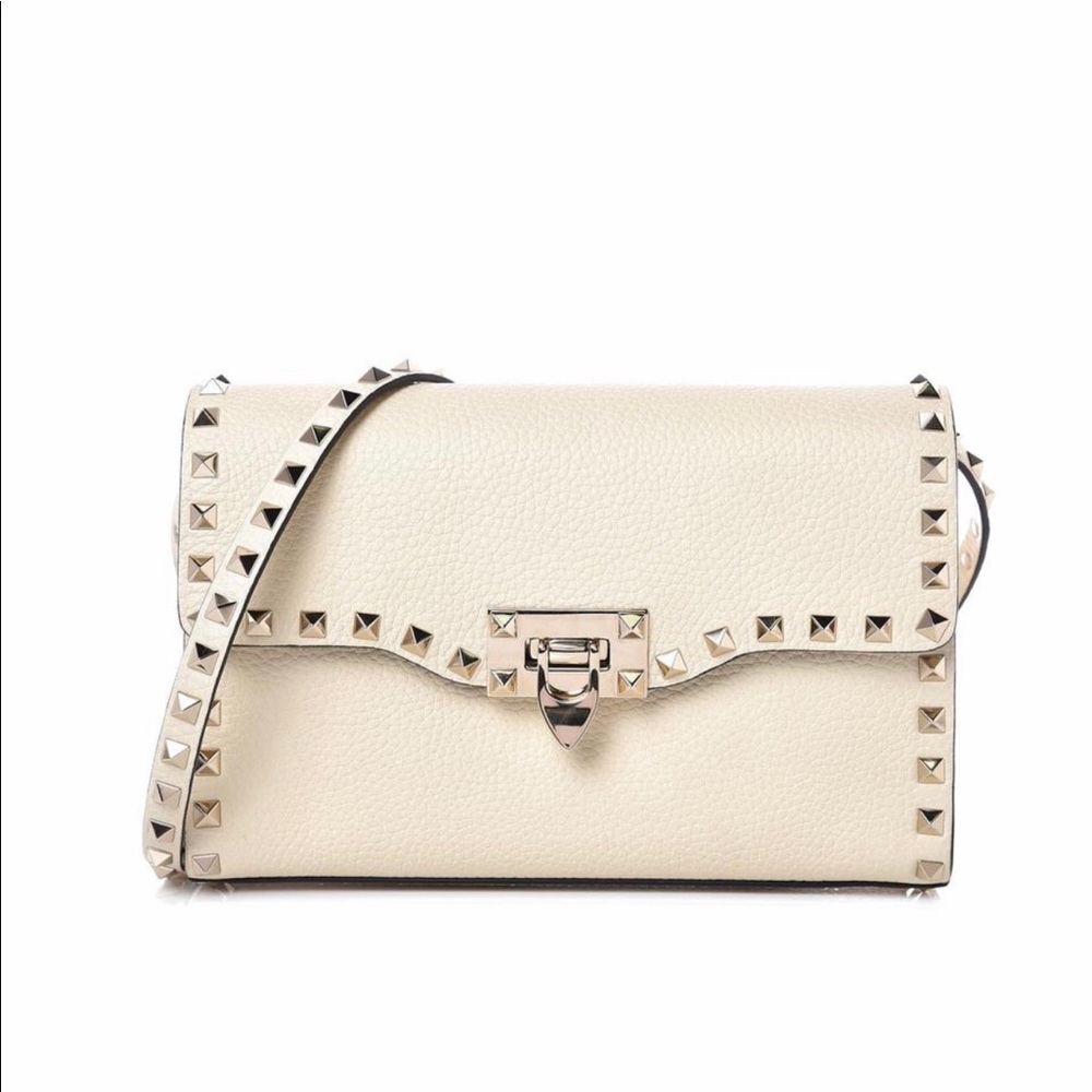 Valentino Rockstud Leather Crossbody Ivory